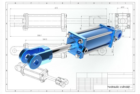 3d illustration of hydraulic cylinder above technical engineerin